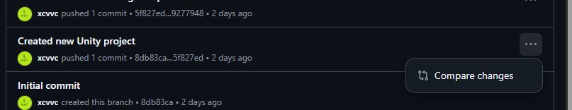 Choosing commit and click three-dot icon: Compare changes